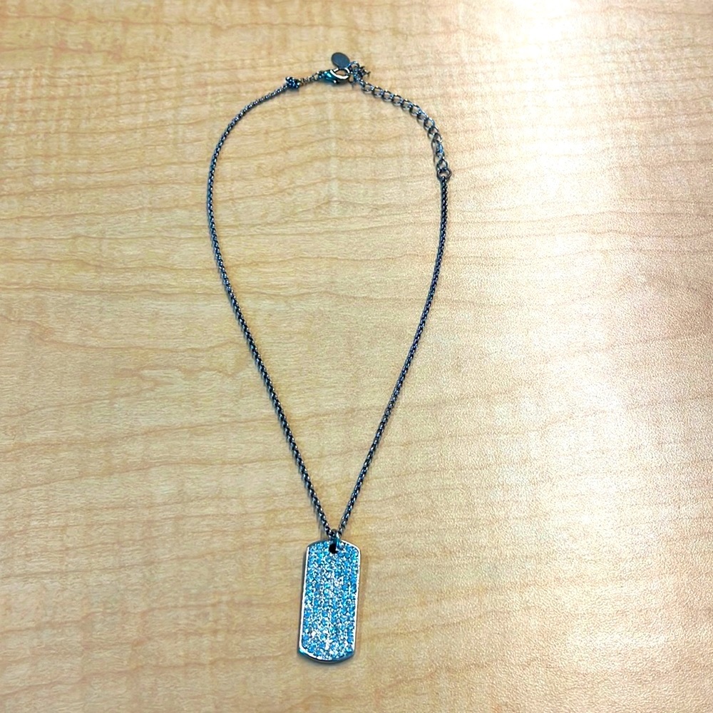Cookie Lee Shiny Rhinestone Silver Dog Tag Necklace